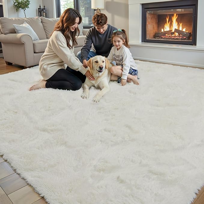 Rugs for Bedroom 4x6, Alfombras para Salas Shag Plush Soft Area Rug, Shaggy Carpets for Livingroom,Home Decor Aesthetic(Cream, 4 x 6)