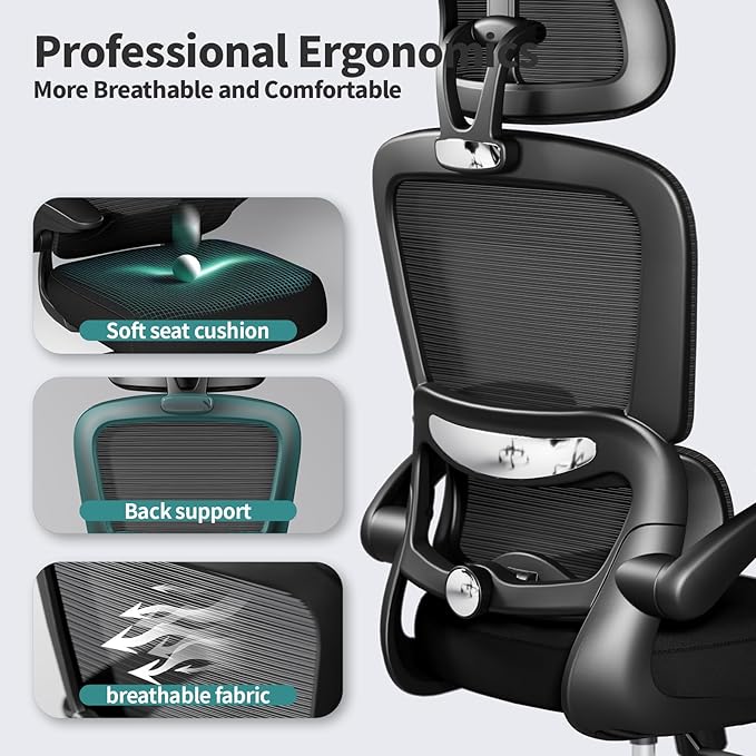 TRALT Office Chair Ergonomic Desk Chair, 330 LBS Home Mesh Office Desk Chairs with Wheels, Comfortable Gaming Chairs Black Pack of 3