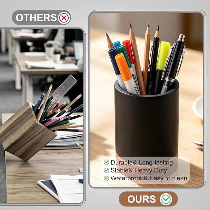 Set of 4 Modern Aesthetic Desk Accessories Organizer Set Minimalist Neutral Home Office Decor Desk Supplies for Men-Pen, Business Card Holder, Sticky Note, Paper Clip Holder (Black)