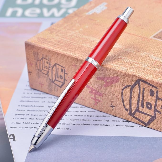 Jinhao 20 Press Fountain Pen, Palace Red Retractable Medium Nib with Ink Converter Set (Silver Clip)