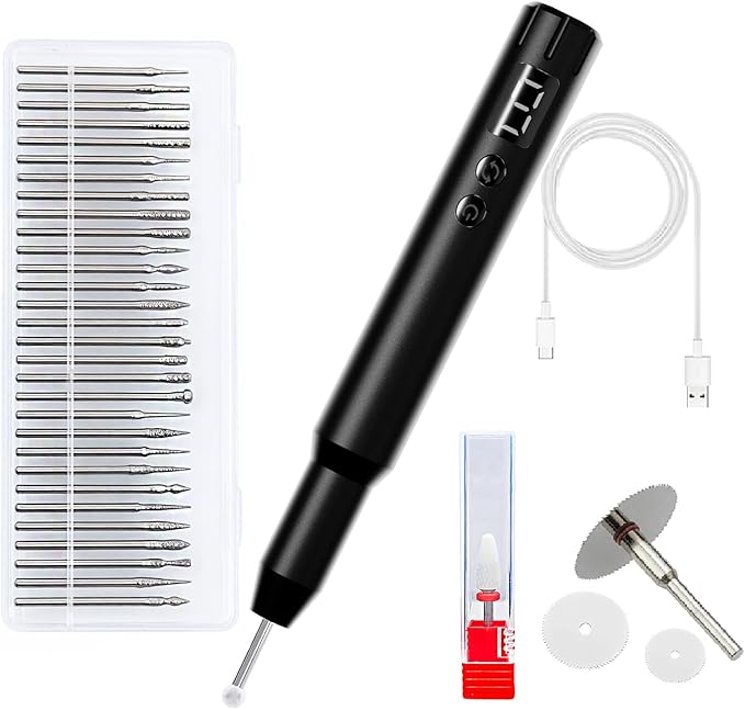 Wireless Engraving Pen Kit for Jewelry, Wood, Metal, Glass & Plastic - Cordless DIY Engraver with 30 Bits & Polishing Function, Portable Tool for Artists, Craftsmen, (Black - Upgraded Version)