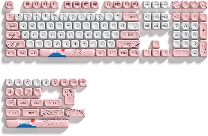 131 Cute Pink Keycaps MOA Cherry Blossom keycap Theme Japanese Keycap Set for Mechanical Keyboard for 61/68/84/87/98/99/100/104/108 Keys,Pink&White(Only Keycap Set)
