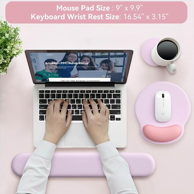Mouse Pad with Keyboard Wrist Rest,Ergonomic Mouse Pad Wrist Support PU Base with Coaster,Mousepad with Nonslip Base for Computer Laptop Keyboard Home&Office
