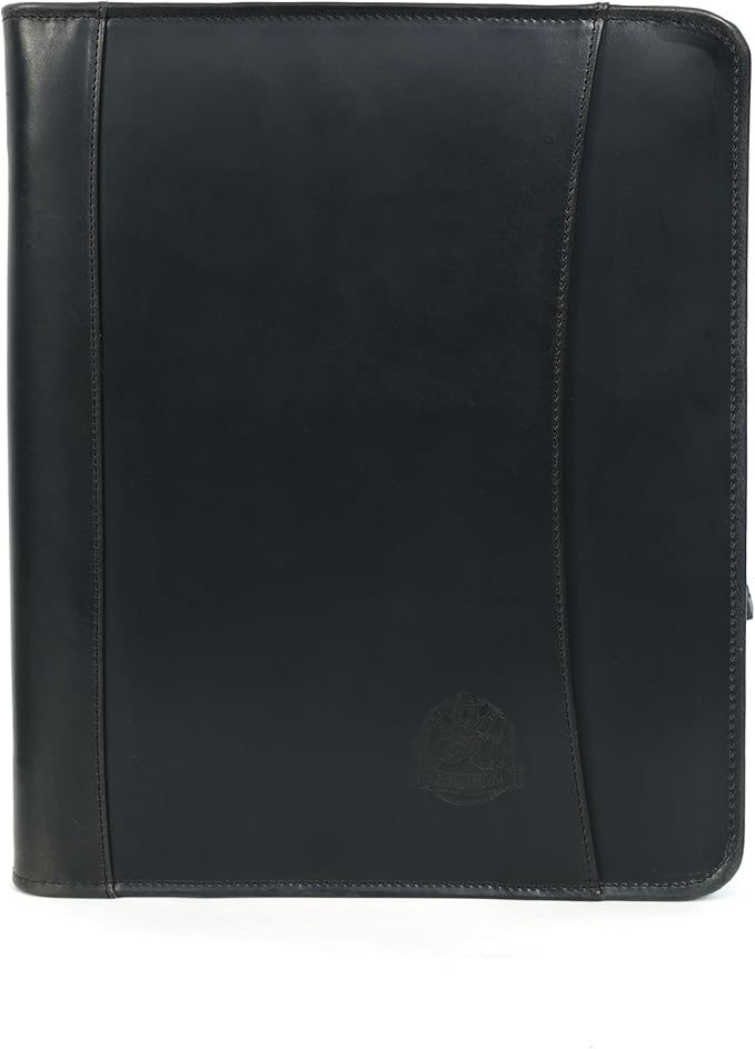 Leather Portfolio for Men, Portfolio Organizer with Zipper for Men Women, Leather Padfolios Business Resume Legal Pad Notebook Binder for A4/Pad (Black)