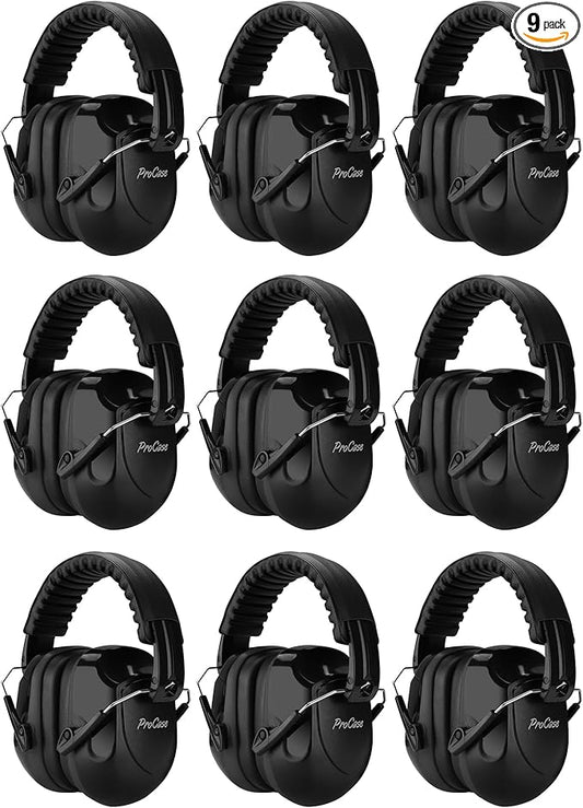ProCase NRR 28dB Noise Reduction Ear Muffs, Foldable Adjustable Passive Noise Cancelling Headphones for Adults Kids Autism, Hearing Protection for Shooting, Construction, Mowing -9 Packs, Black