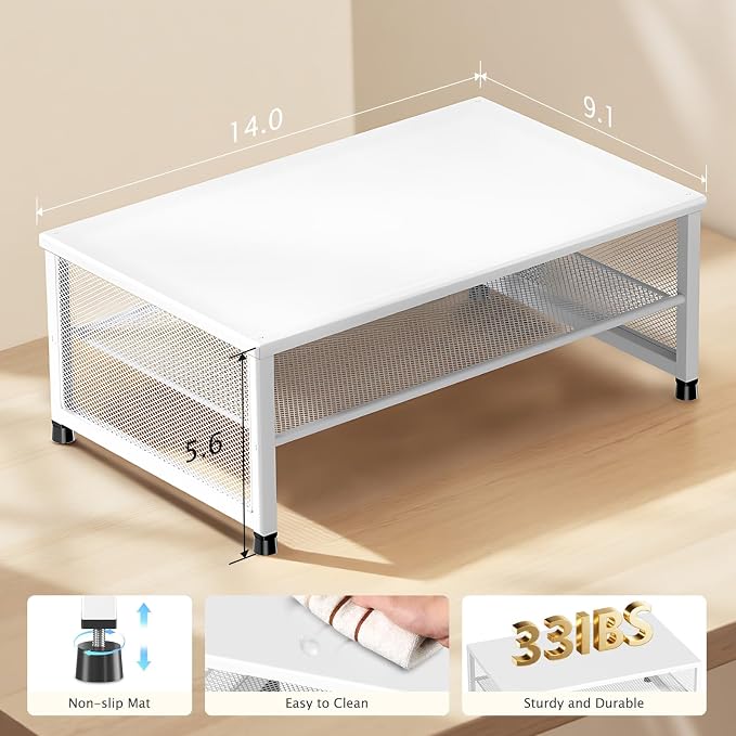 ECOLOVI 2-Tier Computer Monitor Stand Riser, Desk Organizer for Monitor, Printer & Laptop Stand, Desktop Workspace Organizers for Office Supplies(White)