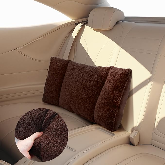 Queekay Fleece Lumbar Support Pillow 3 Section Back Pillow Office Chair for Back Support Comfortable Lumbar Cushion for Car Seat Pain Relief Sofa Rest(Coffee)