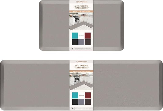 HappyTrends 2 PCS Kitchen Mat Cushioned Anti-Fatigue Floor Mat, Heavy Duty Ergonomic Comfort Foam Standing Mat, Waterproof Non-Slip Kitchen Rugs for Home, Office(20"x30"+20"x60",Khaki)