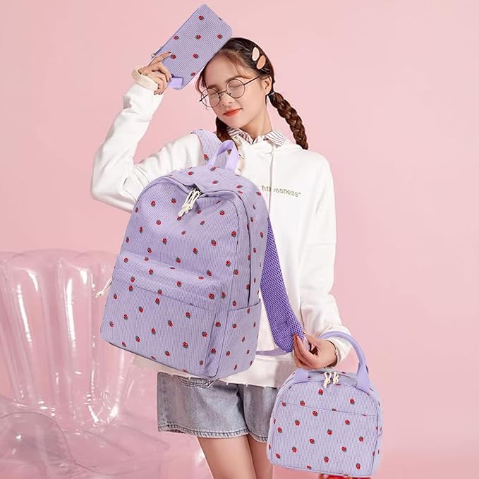 Bluboon School Backpack Set Girls Womens Laptop Bookbag Casual Daypack Fits 15 inch Laptop with Lunch Tote Bag and Pencil Bag