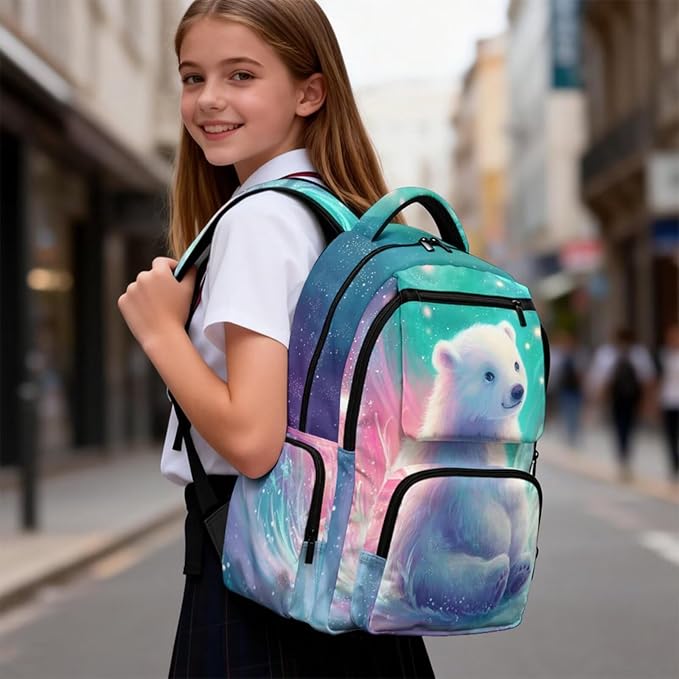 Cute Bear Backpack with Lunch Box Set for Girls Boys Novelty School Backpacks Kawaii Bookbag with Flap Zipper Pocket Complete 4 Pcs Set for Back to School Supplies
