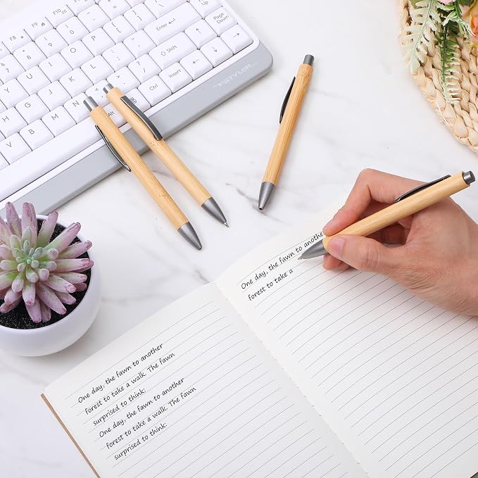 100pcs Wooden Bamboo Pens Bulk Wood Retractable Ballpoint Pen Black Ink 1mm Thank You Wooden Pens Engraving Wood Ballpoint Pen for Office School Teacher Coworker Student Journal Graduation Gifts