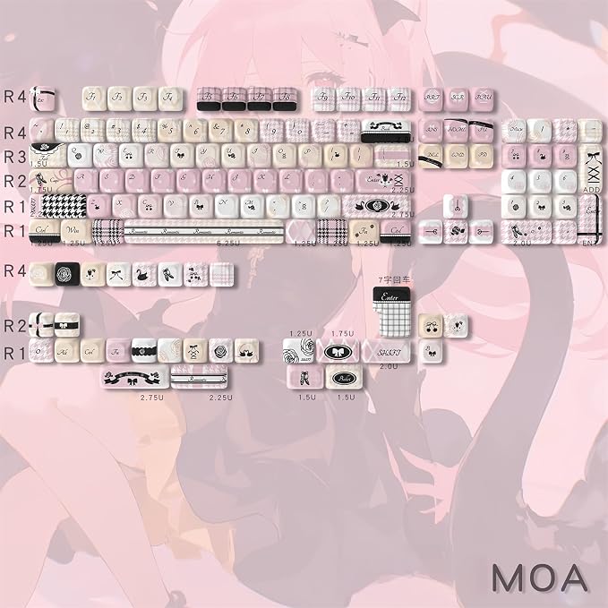 Black Pink Cute Keycaps,MOA Pofile Swan-Theme Custom Keycap Dye Sublimation PBT Keycaps 131 Keys Full Size Keycap Set for Cherry MX Switches 60% 75% 100% Mechanical Gaming Keyboard