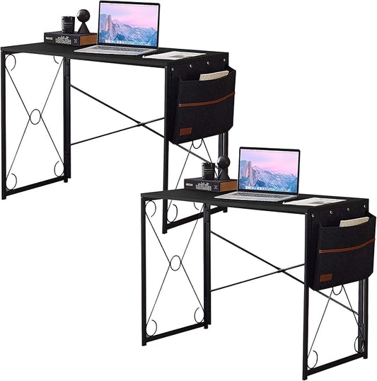 VECELO 39 Inch Folding Desk Simple Assembly, Writing Computer Desk for Home Office Study Office Foldable Table for Small Spaces,Classic Black,2 Set
