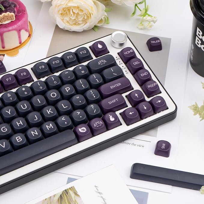 PBT Keycaps 126 Keys MOA Profile Keycap Black Purple Custom Keyboard Keycaps Set 5 Side Dye Sublimation Key caps for Cherry Gateron MX Switches Keyboards