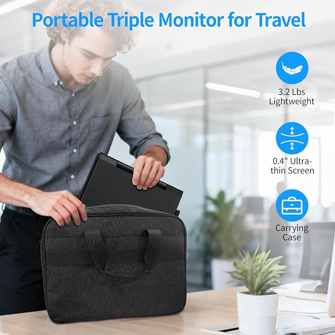 MAGICRAVEN Dual Laptop Screen Extender with Bag, 14" 1080P Portable Monitor, Type-C (No HDMI) Plug and Play for 13.3" - 16.1" Laptops, Attachment Display for Windows/MacOS/Chrome Laptop Phone