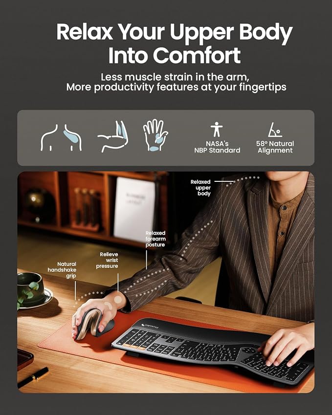 ProtoArc Ergonomic Mouse, EM11 NL Bluetooth Rechargeable Wireless Vertical Mouse, 3 Multi-Device Connectivity for Computer/PC/Laptop, 2.4GHz USB-A Optical Mice for Windows, Mac OS, Black Gold