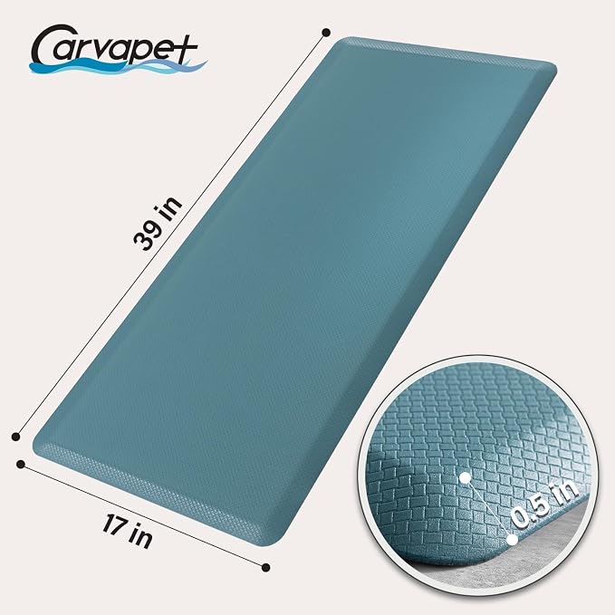 Carvapet 17x39 Anti Fatigue Mat Waterproof Ergonomic Standing Desk Rug Teal | High density foam 17x39 standing mat under $30 perfect for kitchen comfort office desk or laundry room use waterproof