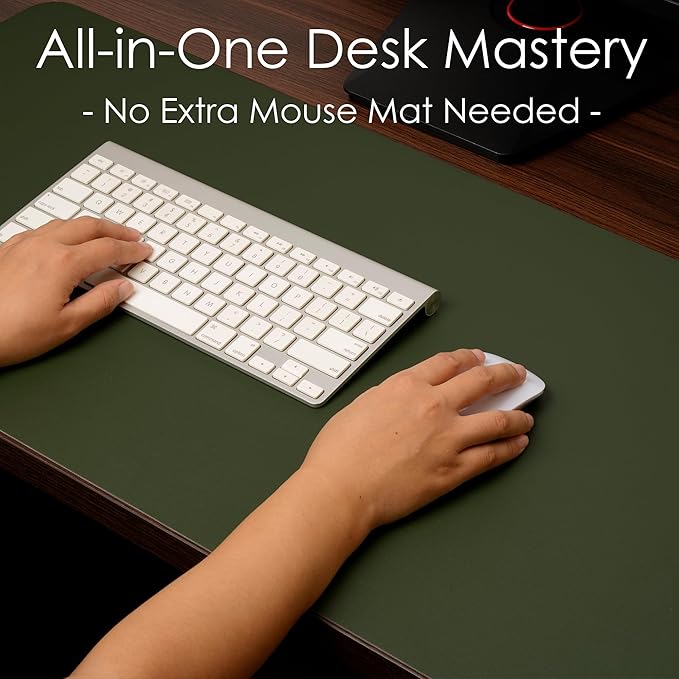 WAYBER Leather Desk Pad Protector, Waterproof Mouse Pad, PU Desk Mat, Office Desk Cover, Desk Writing Mat for Office/Home/Work/Cubicle (Green/Gray) 31.5x15.7in