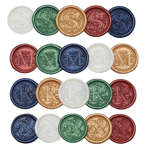 Initial Alphabet Wax Seal Stamp Kit, Retro Letter Sealing Stamp with 150Pcs Sealing Wax Beads Spoon Pen Set for Wedding Invitations Cards Envelopes (M)