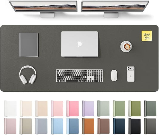 YSAGi Leather Desk Pad Protector, Office Desk Mat, Large Mouse Pad, Non-Slip PU Leather Desk Blotter, Laptop Desk Pad, Waterproof Desk Writing Pad for Office and Home (Dark Grey,55" x 17.2")