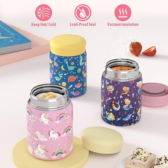 Kids Bento Lunch Box with Thermo Leak-Proof Snack Lunch Containers with Insulated Lunch Bag Utensils Set Back to School Supplies Gifts for Boys and Girls Toddlers Kindergarten Lunch Accessories Pink