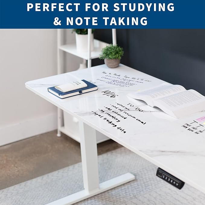 VIVO Dry Erase 60 x 24 inch Universal Solid One-Piece Table Top for Standard and Sit to Stand Height Adjustable Home and Office Desk Frames, White Marble Pattern Whiteboard Table Top, DESK-TOP60WM
