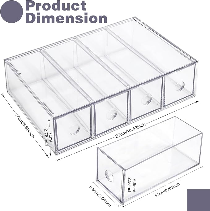 Desk Organizer with 4 Drawers, FODIENS Stackable Desktop Storage Box with Removable Drawer, Clear Sunglasses Organizer Display Case for Stationery Marker Pens Eyeglasses Office Supply | Clear Sunglasses Organizer, Display Case, Removable Drawers, For S...