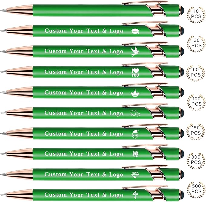 Bulk Custom Pens Personalized, Customized Pens with Name/Logo on Both Sides Gifts, Black Ink Engraved Ballpoint with Stylus, Ideal for Business, Birthday, Party, Wedding, School, Metal Material