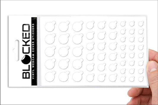 BLOCKED Original Vinyl Webcam Cover Stickers | Restickable & Stackable Privacy Covers | for All Camera-endable Devices | 3-Sizes | 57 White Tabbed (Ultra Glossy)