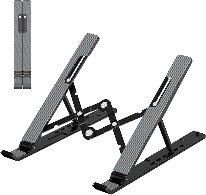 Adjustable Laptop Stand, Portable Laptop Riser for Desk, ABS+Silicone Foldable Ventilated Cooling Notebook Holder Stand for 10-15.6” Laptops, Tablets