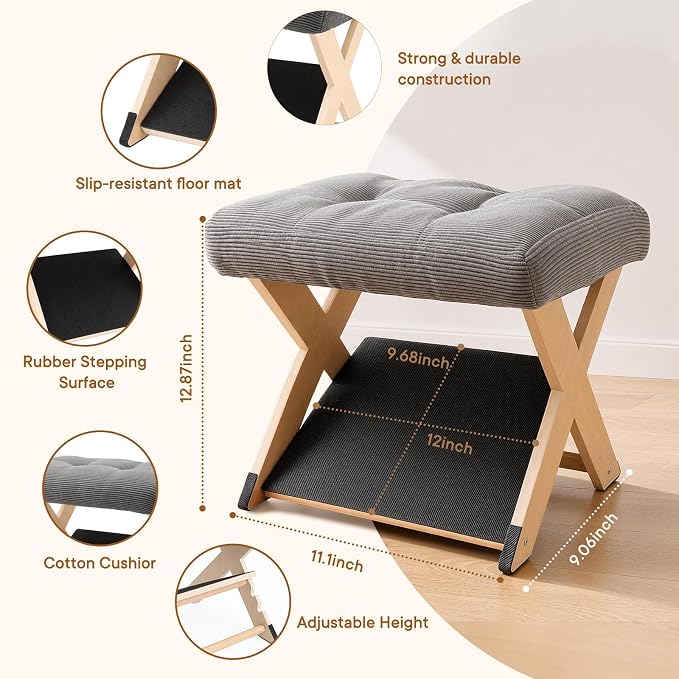 Foot Rest Under Desk 3-Level Adjustable Under Desk Footrest w/Non-Slip EVA & Floor Pads Ergonomic Wooden Foot Stool for Posture & Leg Relief - Ideal for Office Workers Gamers Home Use