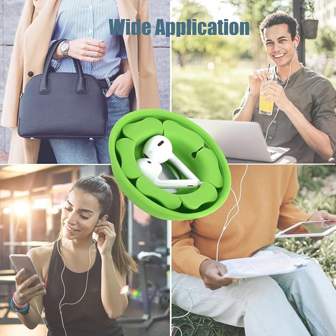 MAIRUI Wired Earbud Case Earphone Headphone Cord Organizer Earbuds Wrap Soft Silicone Magnetic Holder Storage Tangle Free Cable Winder(Green)