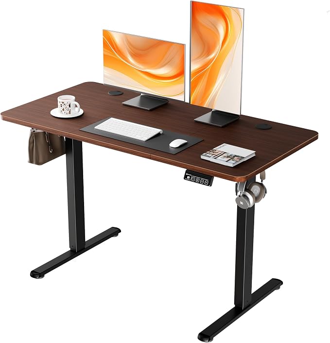 47"x24" Standing Desk, Height Adjustable Sit-Stand Home Office, Walnut | Electric Adjustable Standing Desk, Sit to Stand Computer Office Desk with Splice Board, Memory Preset, Lifts 28.7''-46.5"