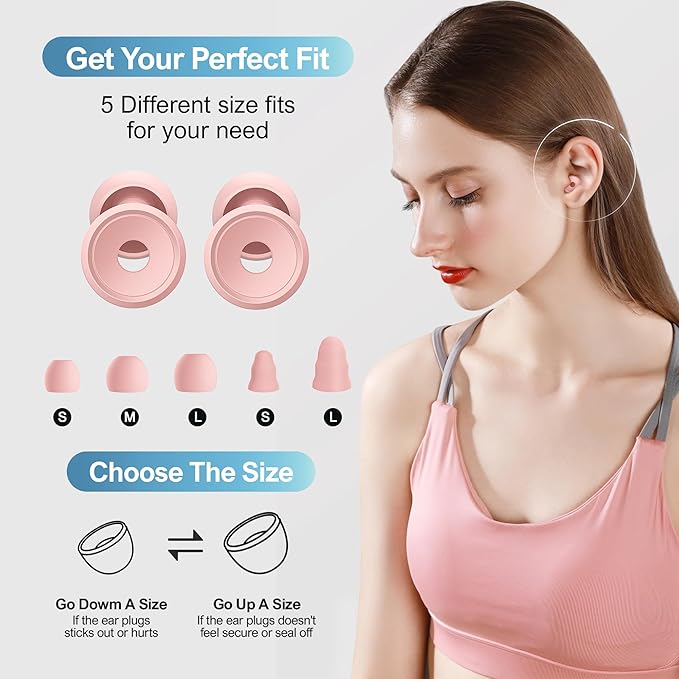 Ear Plugs for Sleeping, Reusable Silicone Ear Plugs for Sleeping Noise Cancelling, 30-35dB Noise Reduction Earplugs for Noise Sensitivity, Sleep, Snore, Travel, Focus