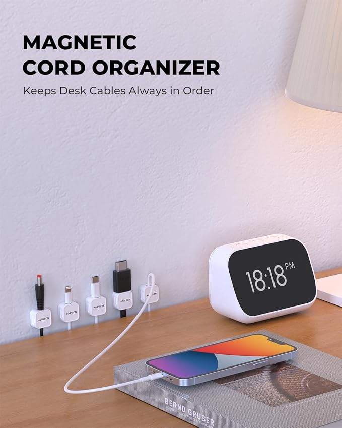 10 Pack Magnetic Cord Organizer, Magnetic Cable Clips for Desk Cable Management, Cord Holder for Nightstand, Wire Management Cable Holder for Charger Holders, Adhesive Cord Organizer Clips