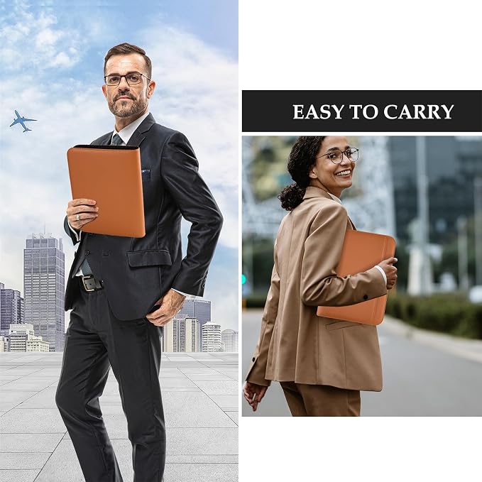 ProCase Portfolio Business Padfolio Folder with Zipper, Conference Meeting Executive File Legal Document Organizer with Pockets Letter Size A4 Writing Pad Notepad Padfolio -Tan