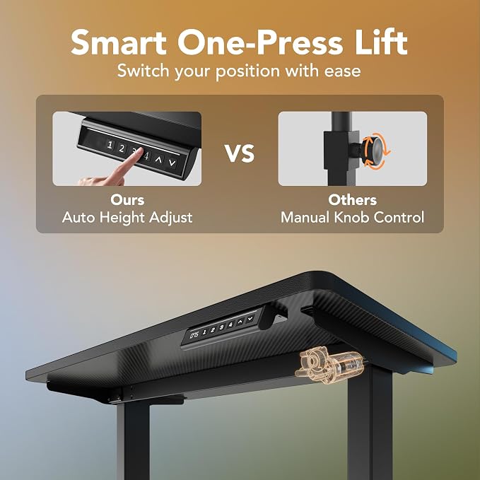 HUANUO Electric Standing Desk,40" x 24" Height Adjustable Desk, 4 Memory Height Settings, Sit to Stand Up Desk for Home Office, with Headphone Hook, Cable Manager, Carbon Fiber Black