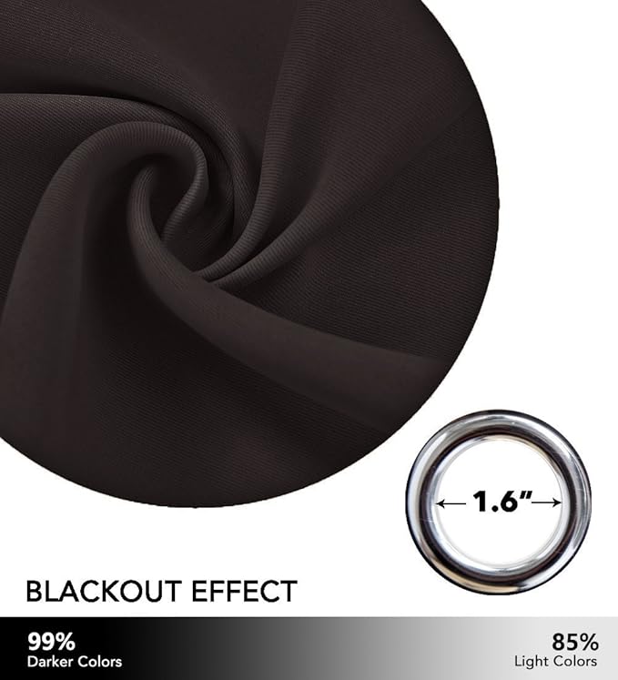 NICETOWN Thermal Insulated Blackout Curtain and Drapery Triple Weave Soundproof Solid Ring Top Window Drape for Bedroom (Sold Individually, 42 inches by 63 inch, Toffee Brown)