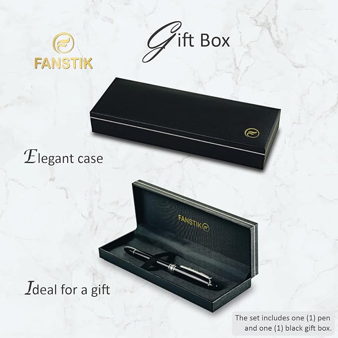 FANSTIK Customized RollerBall pen with name (MADE IN USA), stainless steel, black and silver, luxury engraved pen personalized for men and for women. (RollerBall Black-Silver)