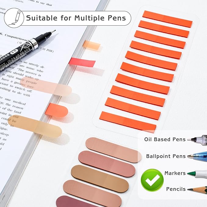 850 Sheets Transparent Sticky Notes, 3 x 3 Inch Clear Sticky Notes with Marker Pen for Bible, Waterproof Self-Adhesive Annotation Tabs, Gradient Color Note Pads for School Office (Red)