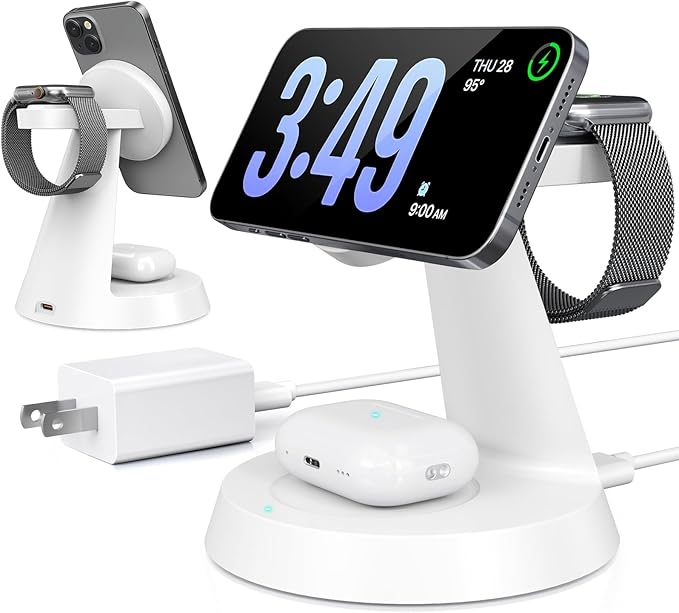 3 in 1 Wireless Charging Station for Apple, Charger Stand for Multiple Apple Devices, Wireless Charging Station for iPhone 17/16/15/14/13/12 Series, Wireless Charger for AirPods, iWatch Series (White)