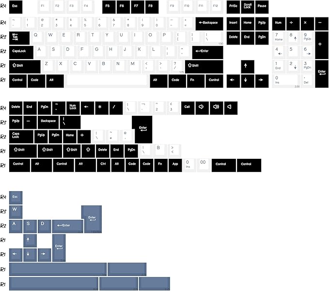 Arctic PBT Double Shot Keycap Set,174 Keys Retro Blue Custom Key Cap Keycaps 60 Percent Cherry Profile Keycaps for 61/64/68/84/87/100/104/108 Mechanical Keyboard