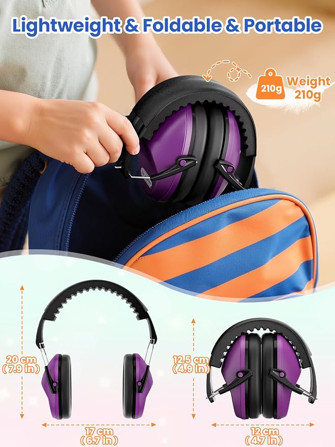 Dr.meter Ear Muffs for Noise Reduction SNR27.4 Kids Ear Protection with Adjustable Headband - Kids Noise Cancelling Headphones for Concerts, Football Game, Fireworks and Air Shows - Dark Purple