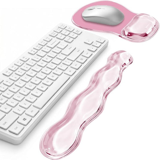 Keyboard Wrist Rest & Ergonomic Mouse Pad with Wrist Rest Set, Cute Transparent Gel Wrist Rest for Keyboard and Mouse, Soft Support for Pain Relief, Office, Gaming Desk Accessories（Pink）