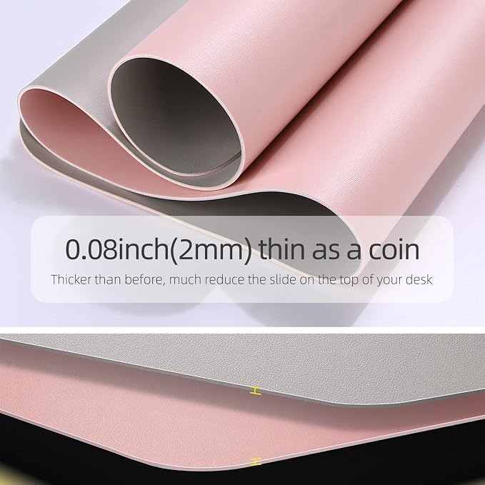 YSAGi Dual-Sided Desk Pad Protector, Desk Mat with Non-Slip - Waterproof PU Leather Office Desk Blotter for Mouse, Keyboard, Writing (23.6" x 13.7", Pink)