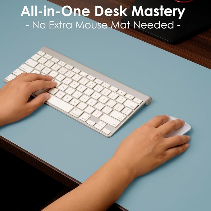 Leather Desk Pad Protector, Waterproof Mouse Pad, PU Desk Mat, Office Desk Cover, Desk Writing Mat for Office/Home/Work/Cubicle (Light Blue) 23.6x13.7 in