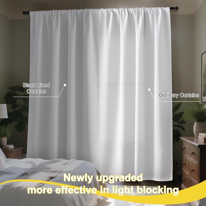 NICETOWN 100% Blackout Curtain Panels, Rod Pocket Window Curtains with Black Liner for Nursery, 84 inches Drop Cold and Full Light Blocking Draperies (White, 2 Pieces, 52 inches Wide Each Panel)
