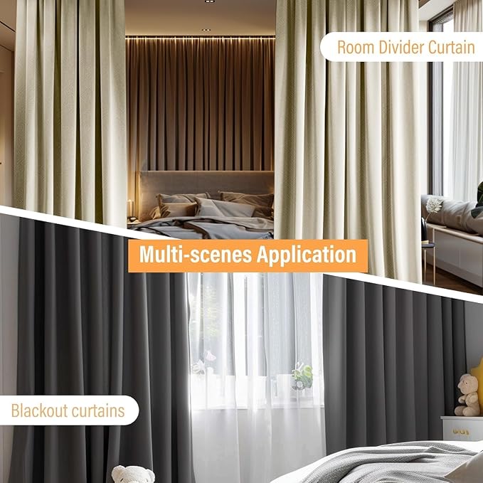 MaKefeile Room Divider Curtains with Flexible Ceiling Curtain Tracks Set,100% Blackout Floor to Ceiling Curtains Patio Sliding Door Curtains (Azure Blue Drape & Black Rail W 10 × H 7 FT)