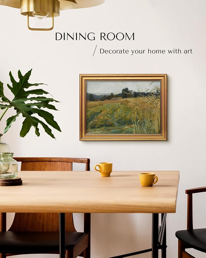 HUARCEY Gold Framed Vintage Wall Art for Living Room, Landscape Painting Prints Shelf Decor for Kitchen, Aesthetic Bedroom Wall Art, Best Gifts for Friends or Family - Harvest Whisper 16L x 12W