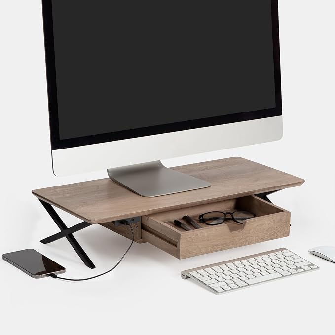 Anji Mountain Monitor Stand - Desktop Organizer & Laptop Riser, Ergonomic Monitor Riser, Space-Saving Monitor Stand for Desk, Durable Construction, Easy Assembly, Ideal for Home & Office,Biscotti